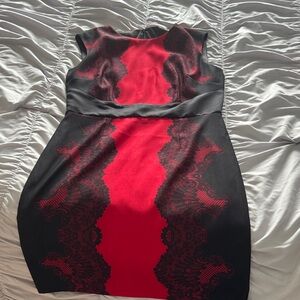 Red & Black Lace-Print Sheath Dress - Women's